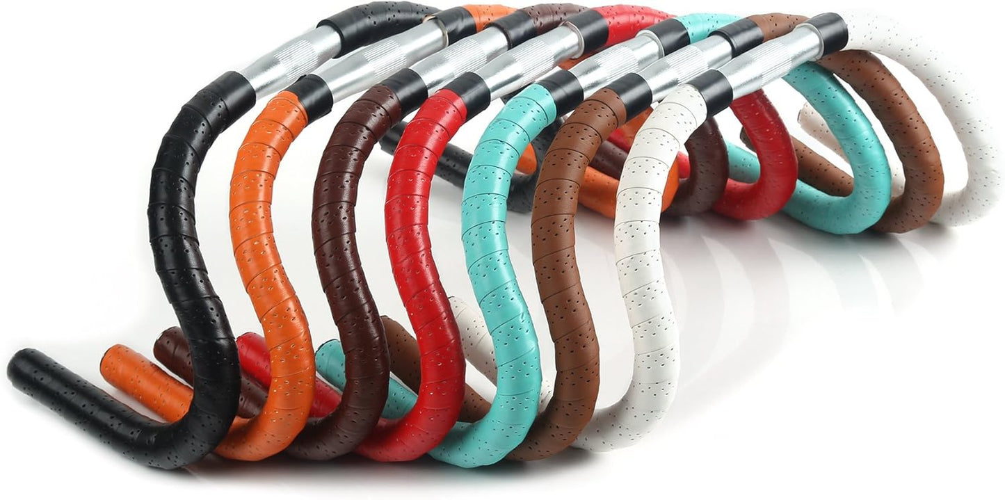 KINGOU Handlebar Tape Luxury PU Leather Bar Tape Fixed Gear/Road Bike Bar Wrap with 2 Reflective Plug