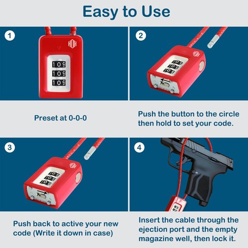 HOX 3 Digit Combination Gun Lock, 3-Pack Cable Lock for Pistols Handguns Rifles and Shotguns, for Home Firearm Locking and Safety (Red)
