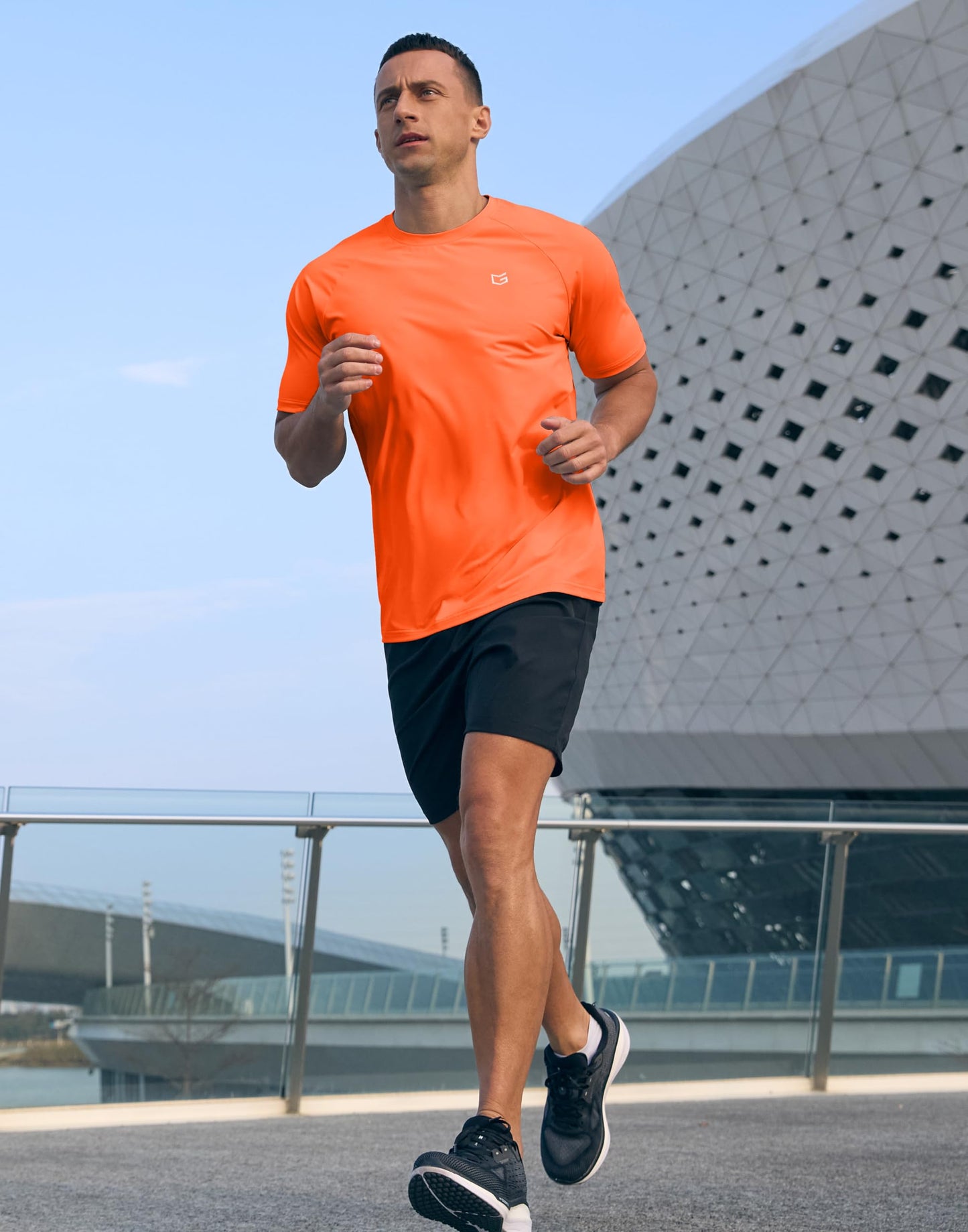 G Gradual Men's Athletic Workout T-Shirts Moisture Wicking Cooling Running Shirts Short Sleeve Performance Tee for Gym Tennis(Orange,L)