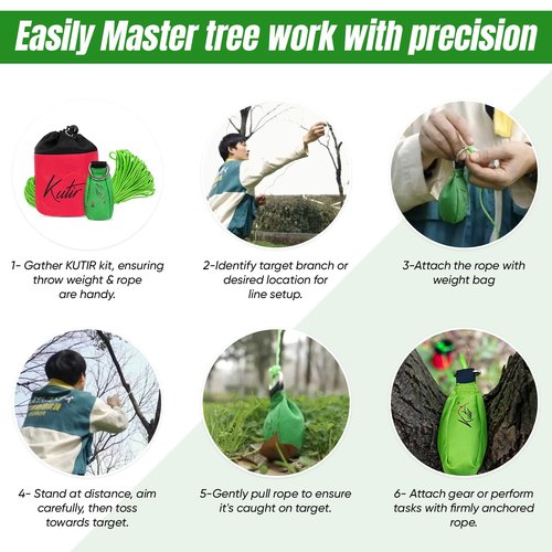 Kutir Throw Weight and Line Kit with Storage Bag 16 OZ 600D Pouch, 150 Foot Polyethylene Easter Rope for Arborists, Suitable for Tree Climbing, High Limb Throwing