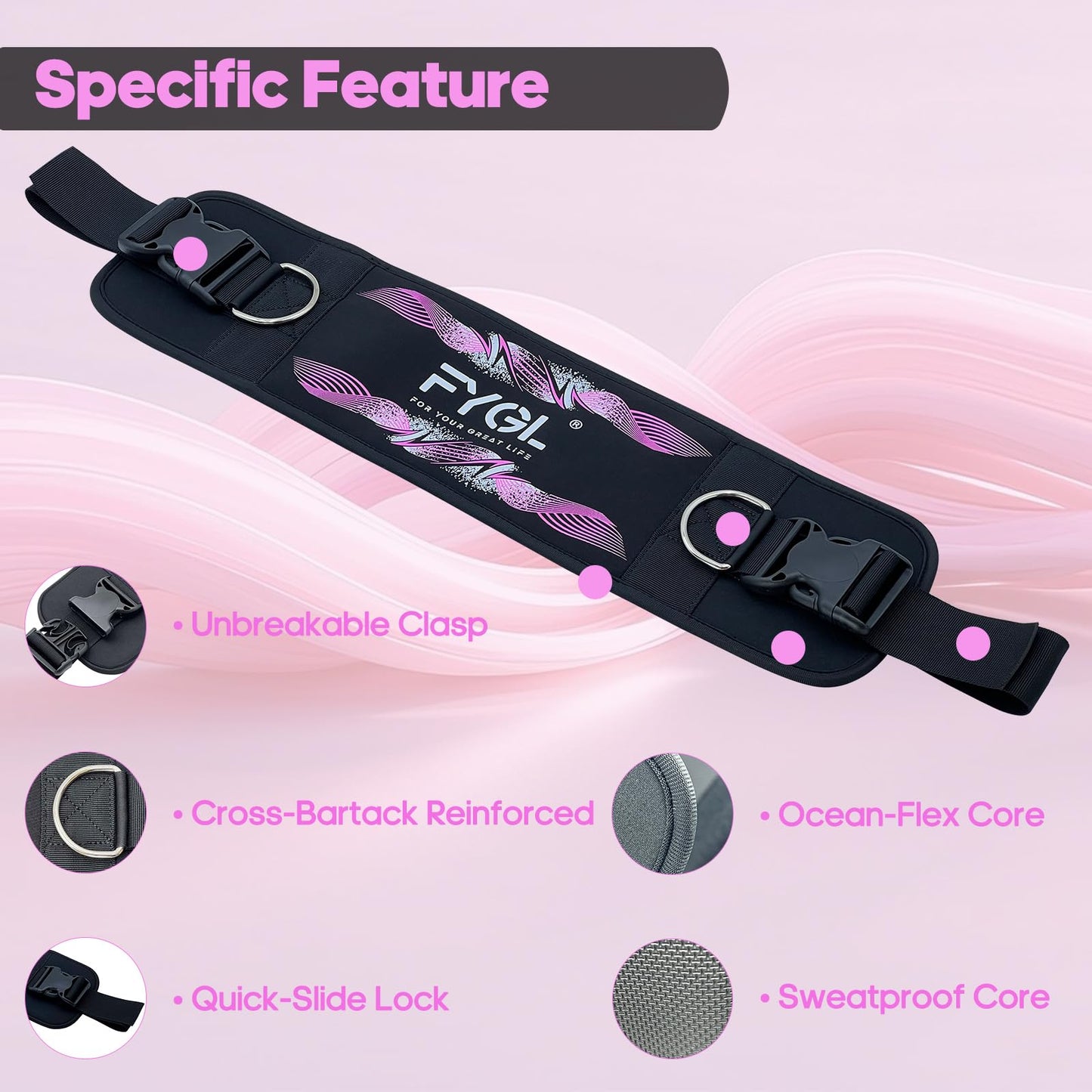 FYGL Hip-Thrust-Belt, Compatible with Dumbbells, Kettlebells, Plates & Machines, Foldable for Home and Gym as Dip & Pull-Up Belt, Versatile Fitness Equipment, Pink