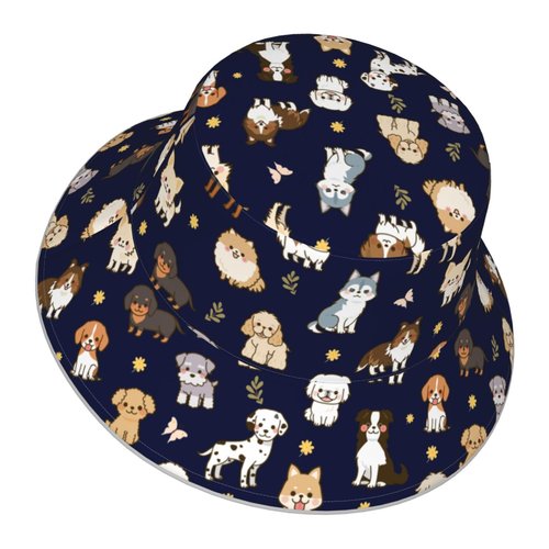 Zminciu Cute Puppy Dog Print Bucket Hat for Men Women Packable Reversible Printed Summer Hats Fisherman Cap Outdoor Sum Travel Hiking Beach Caps Vacation Hat