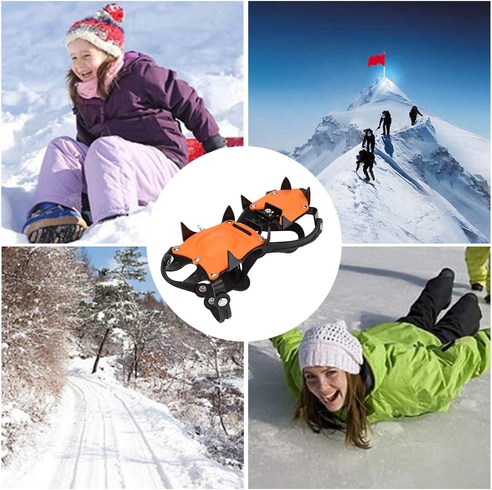 Traction Ice Cleats, Anti-Slip 10 Toothed Snow Crampons Ice Footwear for Mountaineering, Ice Climbing, Camping, Hiking Crampons for Hiking Boots