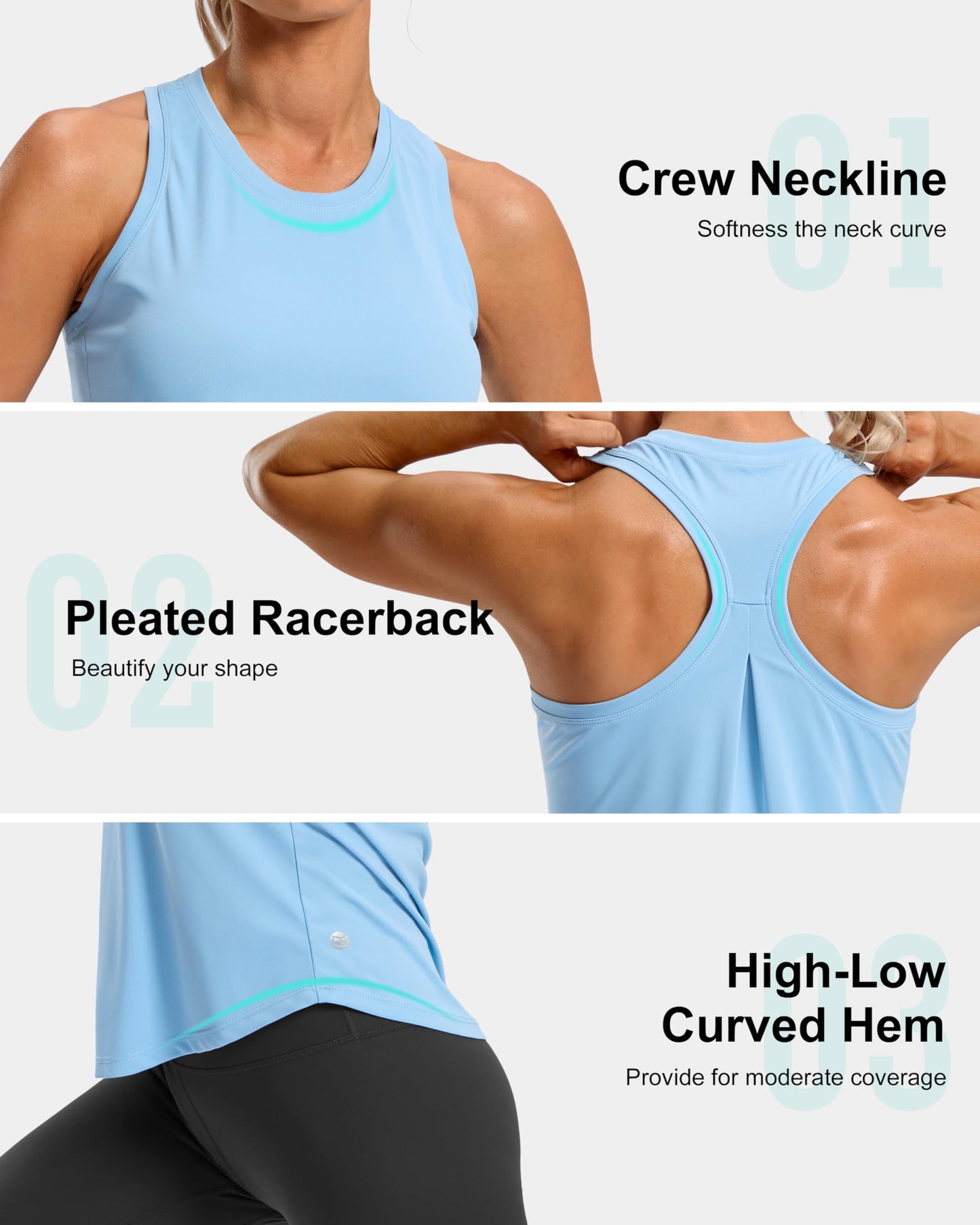 G Gradual Women's Workout Tank Tops Racerback Athletic Yoga Tops Loose Fit Sleeveless Running Gym Sports Shirts for Women(Haze Blue,L)
