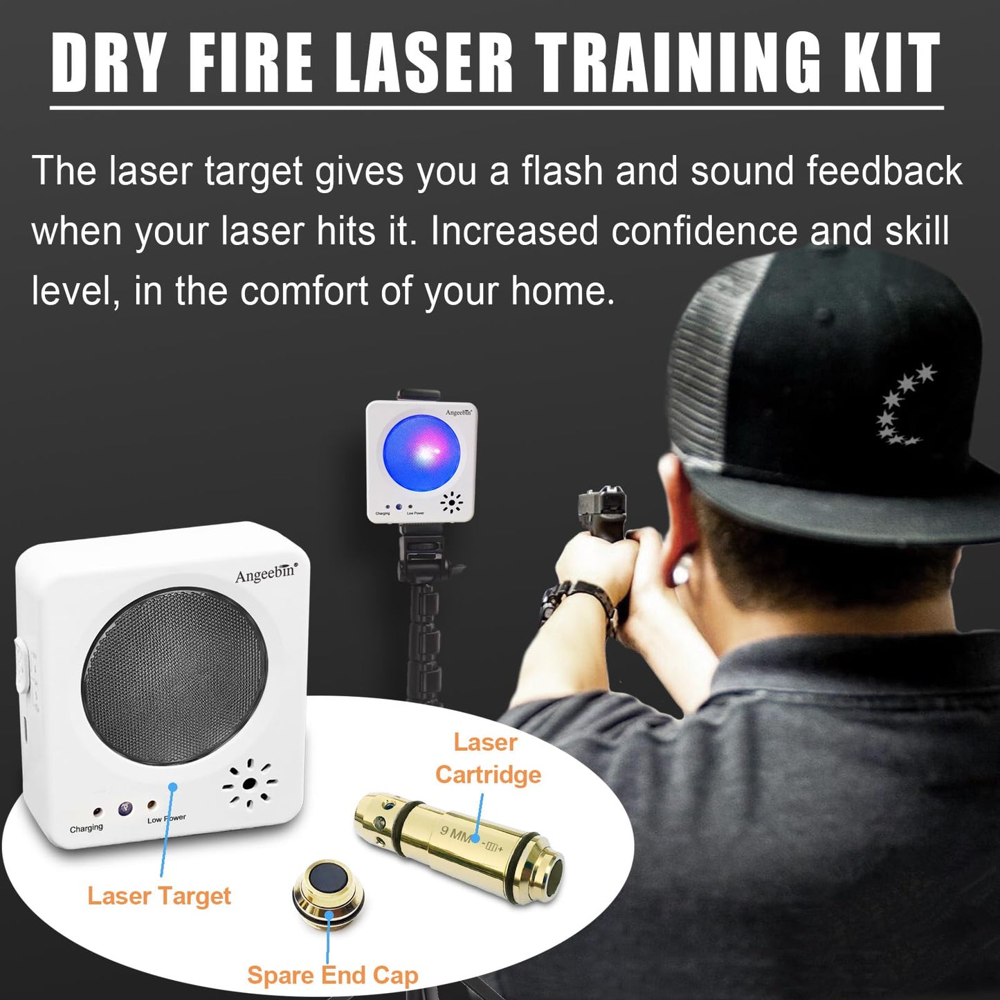 Angeebin Laser Target & 9mm Laser Training Cartridge Kit, Suitable for Dry Fire Training (Laser Target Kit-9mm Cartridge)