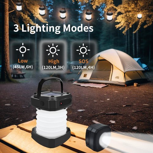 PEKPAK Solar Powered Lantern Flashlight,2-Pack Collapsible LED Camping Lantern,Portable USB Rechargeable Lamp for Power Outages,Emergencies,Hurricanes,Tent Lighting,Hiking,Backpacking Gear(Black)