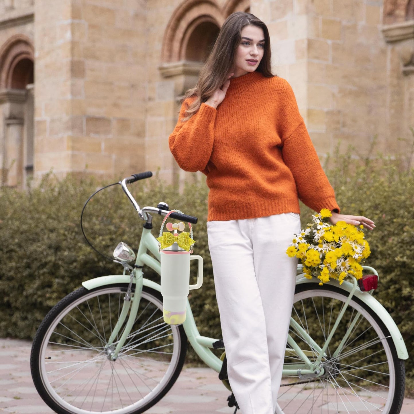 4pcs Stanley Cup Accessories Set, Silicone Bow Straw Cover 10mm for 30&40 oz tumbler with Boot & Water Bottle Handle Strap, Bling Stanley Charms (Green Gradient)