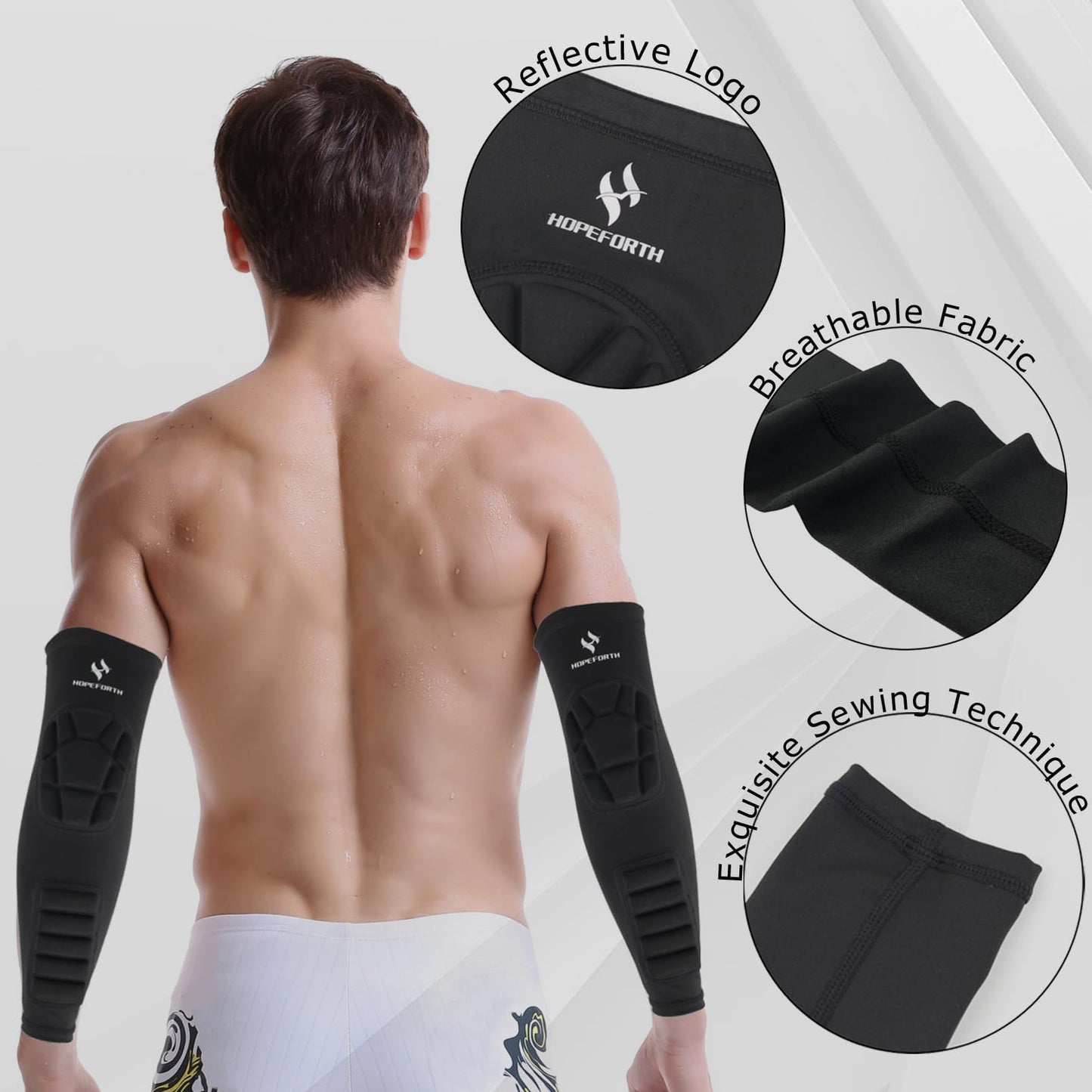 HOPEFORTH 2PCS Padded Elbow Forearm Sleeves Compression Arm Protective Support