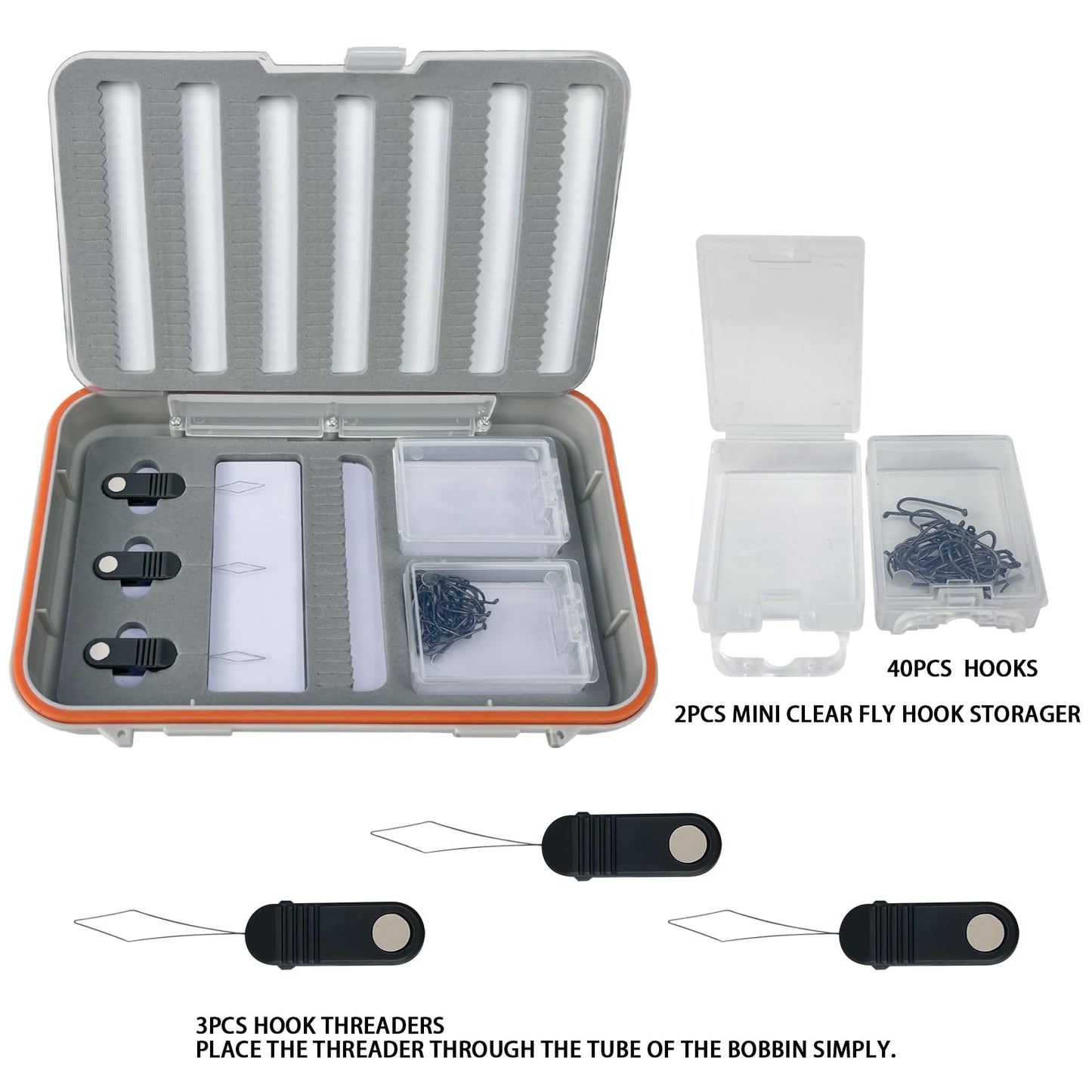 Aventik Large Capacity Waterproof Fly Fishing Box 4-Layer Foam Tackle Fishing Box for Freshwater Saltwater Streamer Storage with 2 Mini Hook box Piece Magnetic and Hook threader (H039X)