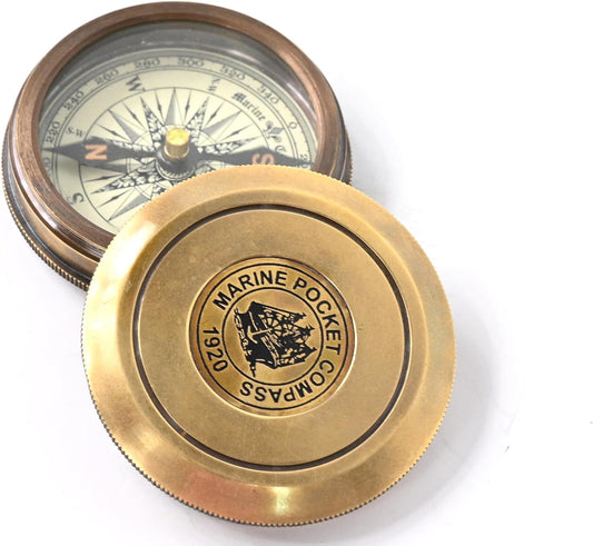 Vintage Brass Nautical Pocket Compass - 2-Inch Replica with Robert Frost Poem