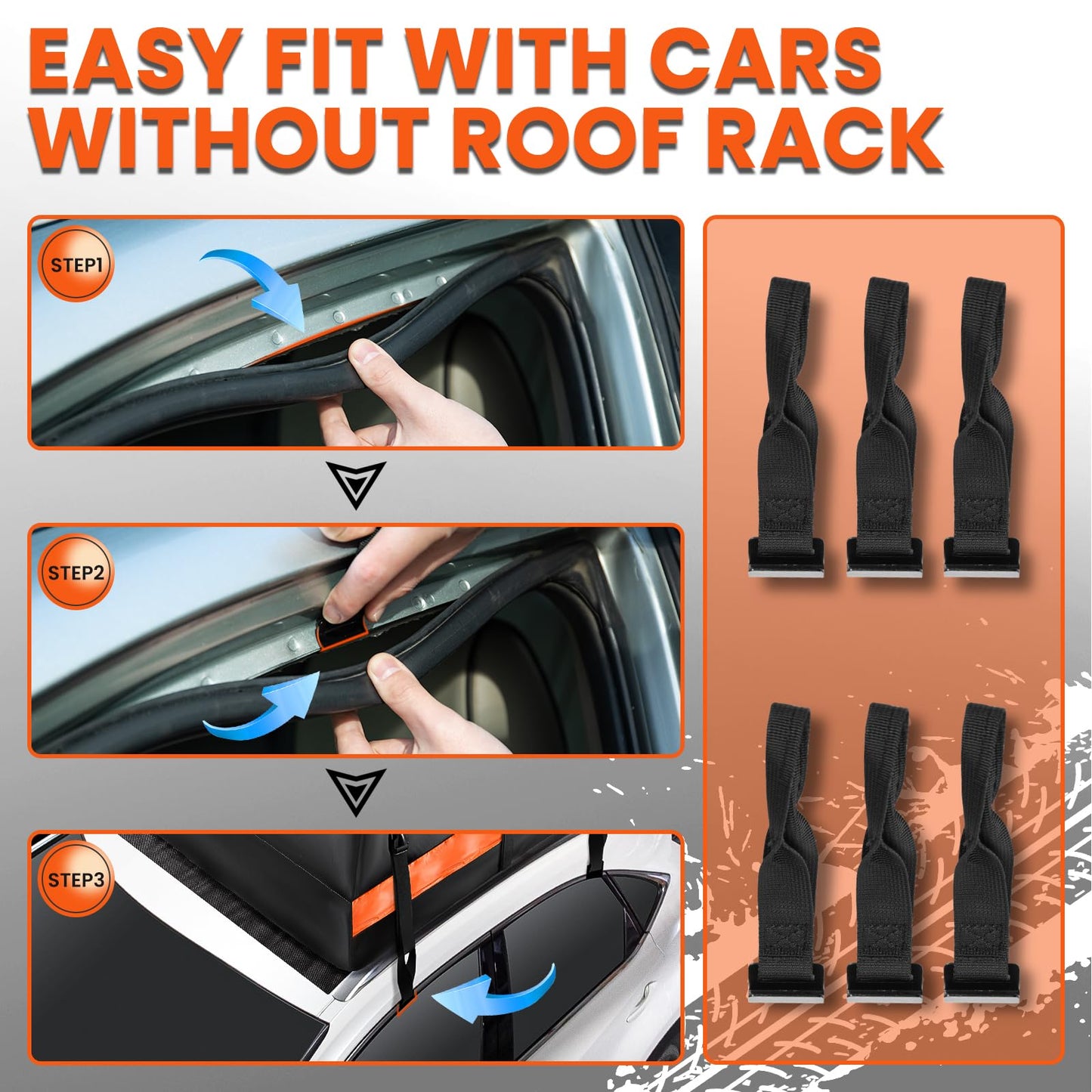 Extra Waterproof Car Rooftop Cargo Carrier Bag with Metal Ring Movable Straps Fit Cars with/Without Roof Rack, 21 Cu Ft Car Top Luggage Roof Bag with Smooth Zipper, Non-Slip Mat, 6 Door Hooks