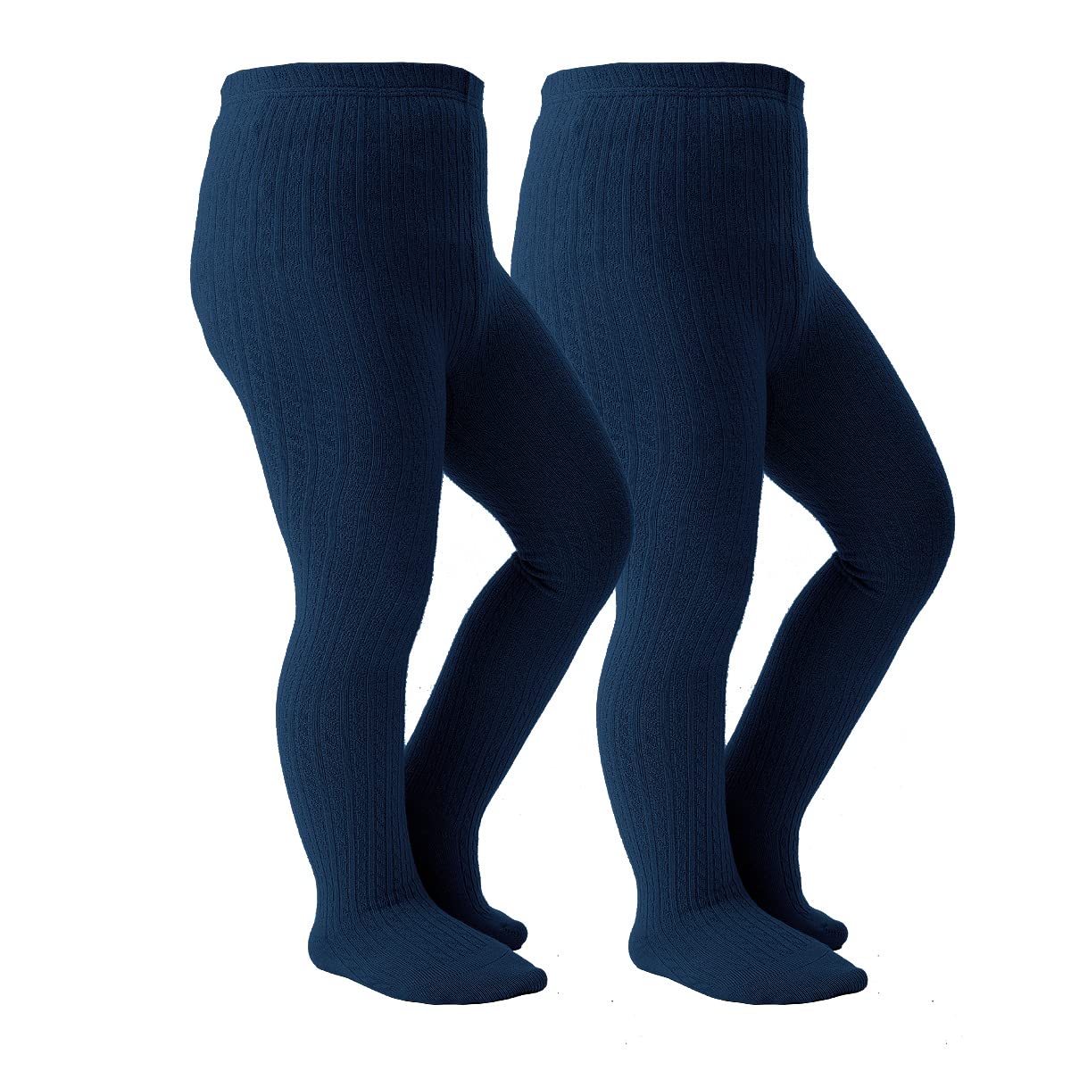 Marchare Baby Girls Tights Thick Cable Knit Solid Seamless Leggings Winter Warm Stockings For Toddler Girls Navy 2 Pack 4-6 Years