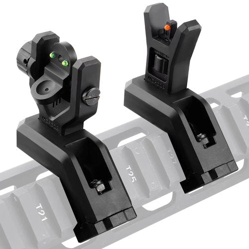 ZBULAR 45 Degree Offset Fiber Optic Sights,Fits Picatinny Rails,Flip Up Front Rear Sites with Red&Green Dot,BUIS Backup Sight Set for Airsoft Gun, Tool-Free Adjustable Front Sight Rapid Transition
