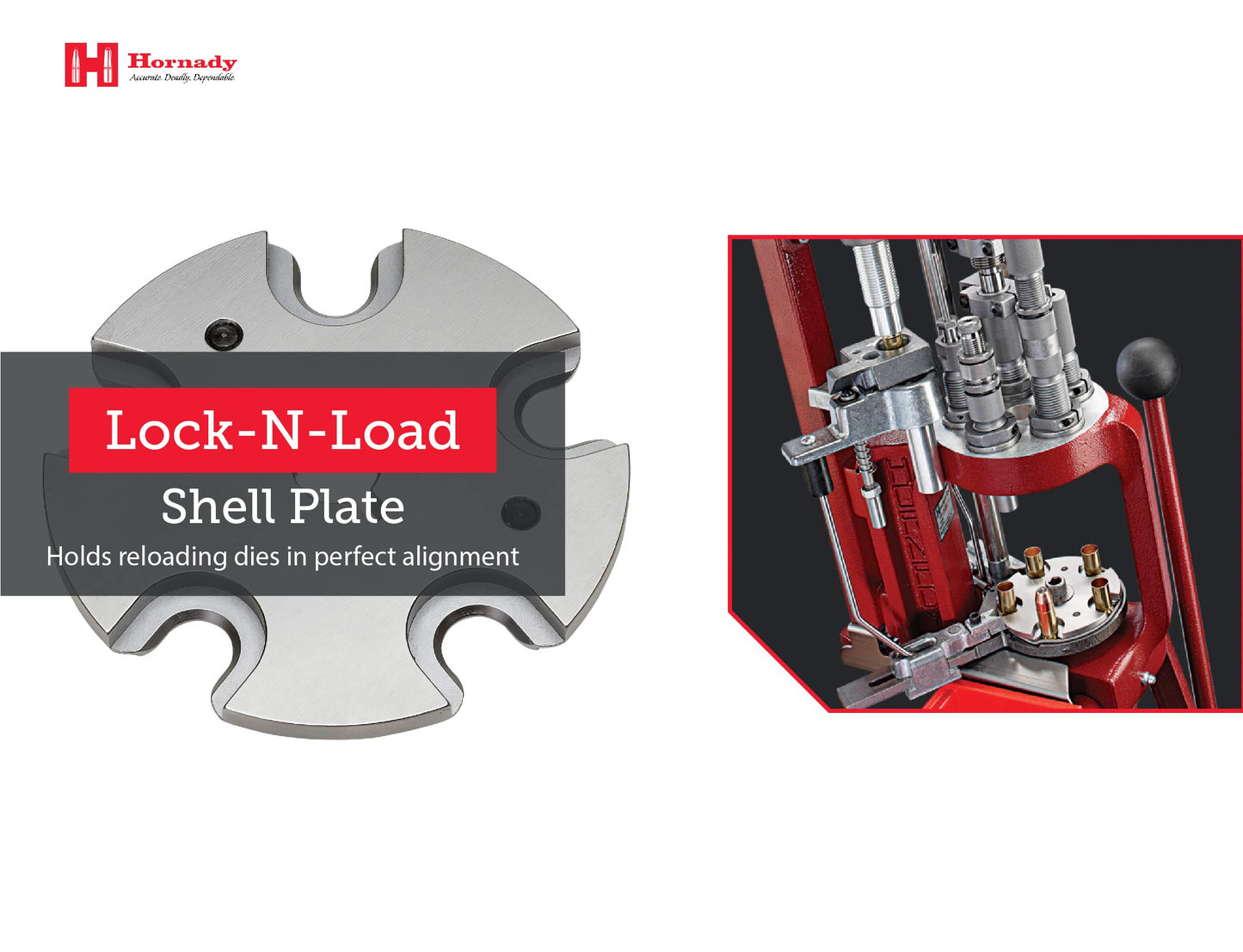 Hornady Lock N Load Shell Plate, #57, 392657 - for Reliable Caliber Changes on Your Lock-N-Load Press - Each Plate Works with Multiple Calibers - Easy Case Insertion