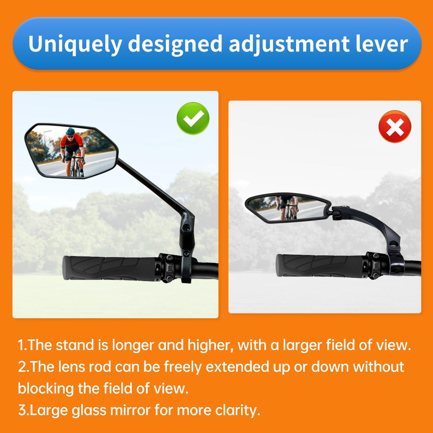 Homieway Bike Mirror, Aluminum Bicycle Mirror Handlebar Mount,Foldable & Adjustable HD Real Glass Cycle Mirror, Bike rear viewmirror for Ebike Scooter MTB (Left Handlebar 0.87-1 inch)