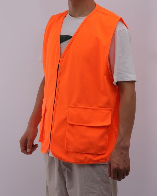 moroinriz Men's Orange Hunting Vest - Quiet Shell Fabric and Waterproof Lining- Zipper - Two Front Pockets (Available in L and XL)
