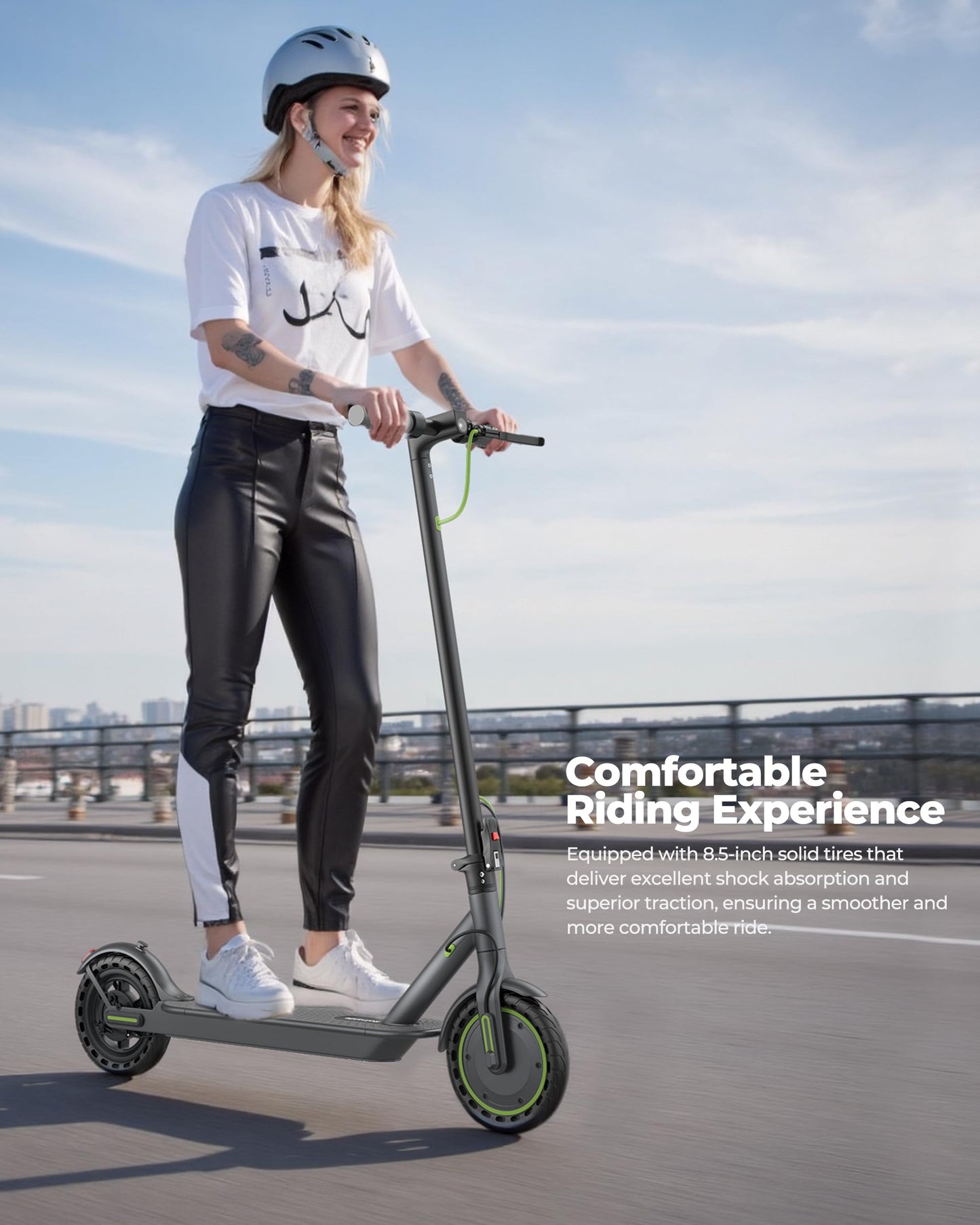 Roinside Electric Scooter for Adults - 8.5" Solid Tires, 350W Motor, Up to 19 MPH and 16 Miles Long-Range Commuting Folding E-Scooter with Dual Braking System and Smart App