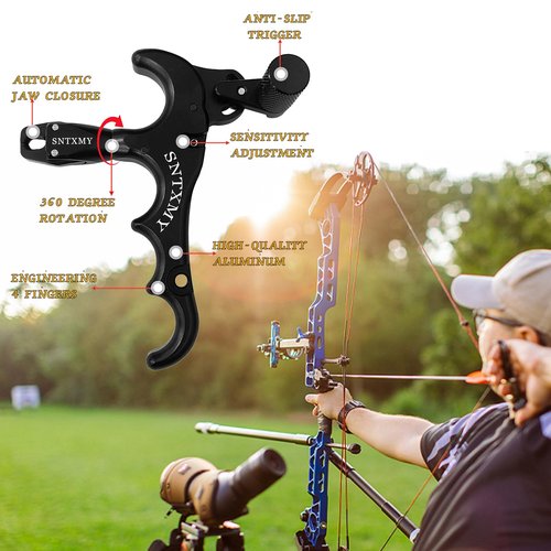 sntxmy Bow Release for Compound Bow, Archery Release Trigger, Compound Bow Release, Thumb Release. (4 Finger Bow Release, Black)