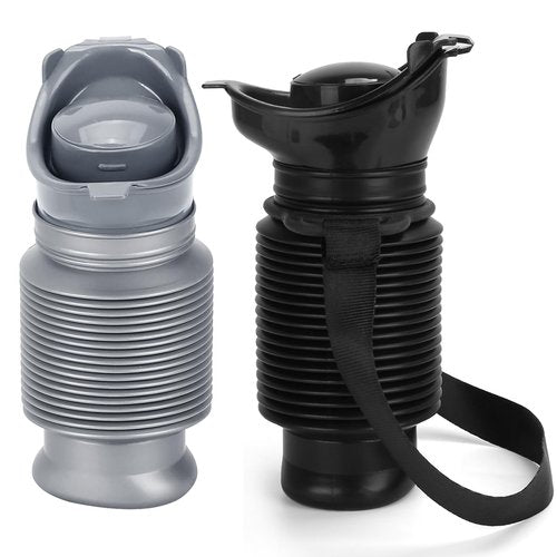Portable Urinal for Men Women, Spill Proof Travel Emergency Urinal Bottle, Leak-Proof Collapsible Urinals, Personal Car Pee Bottle for Camping, Road Trips, Drivers, Seniors, Kids (‎Black Grey Handle)