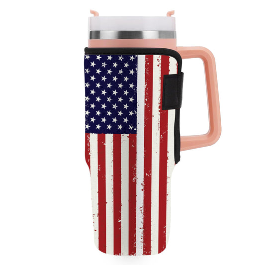 HYTURTLE Neoprene Insulator Sleeve American Flag Printed 40oz Cup With Handle, Accessories For 40oz Tumbler With Handle - 40oz Cup Protector - Easy Clean - Gifts For Patriot
