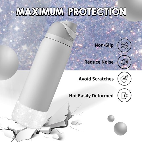 BKBY Protective Glitter Silicone Boot Compatible with Owala 24oz, Bling Cup Sleeve Bottom Bumper Cover (Translucence Dreamy Field, 24oz)