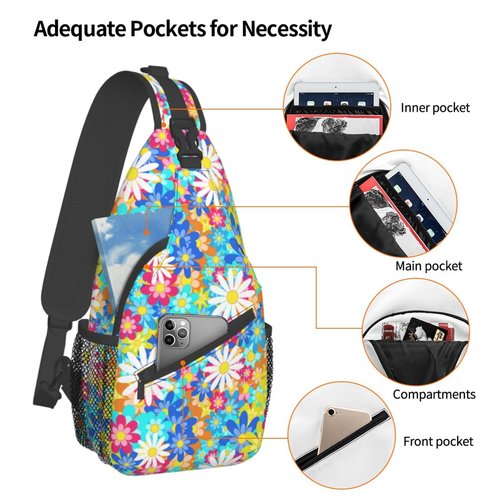 Daisy Flower Sling Backpack Chest Bag Crossbody Shoulder Bag Gym Cycling Travel Hiking Daypack For Men Women