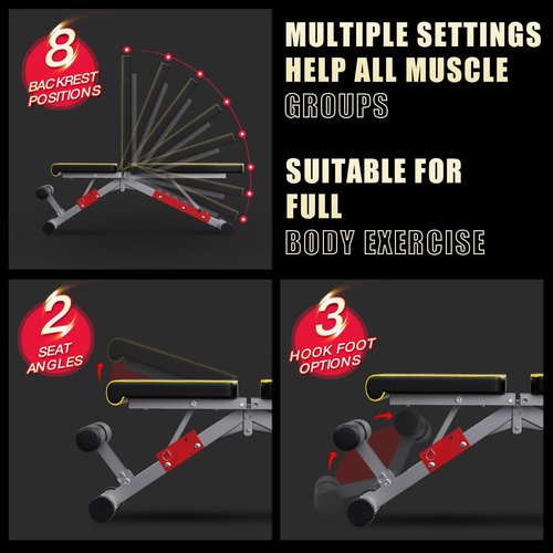 DONIUZ Weight Bench, Adjustable Workout Bench Press Set for Home Gym Full Body Strength Workout, Easy Assembly Foldable Training Lifting Bench, Max Load 750(Black-Yellow)