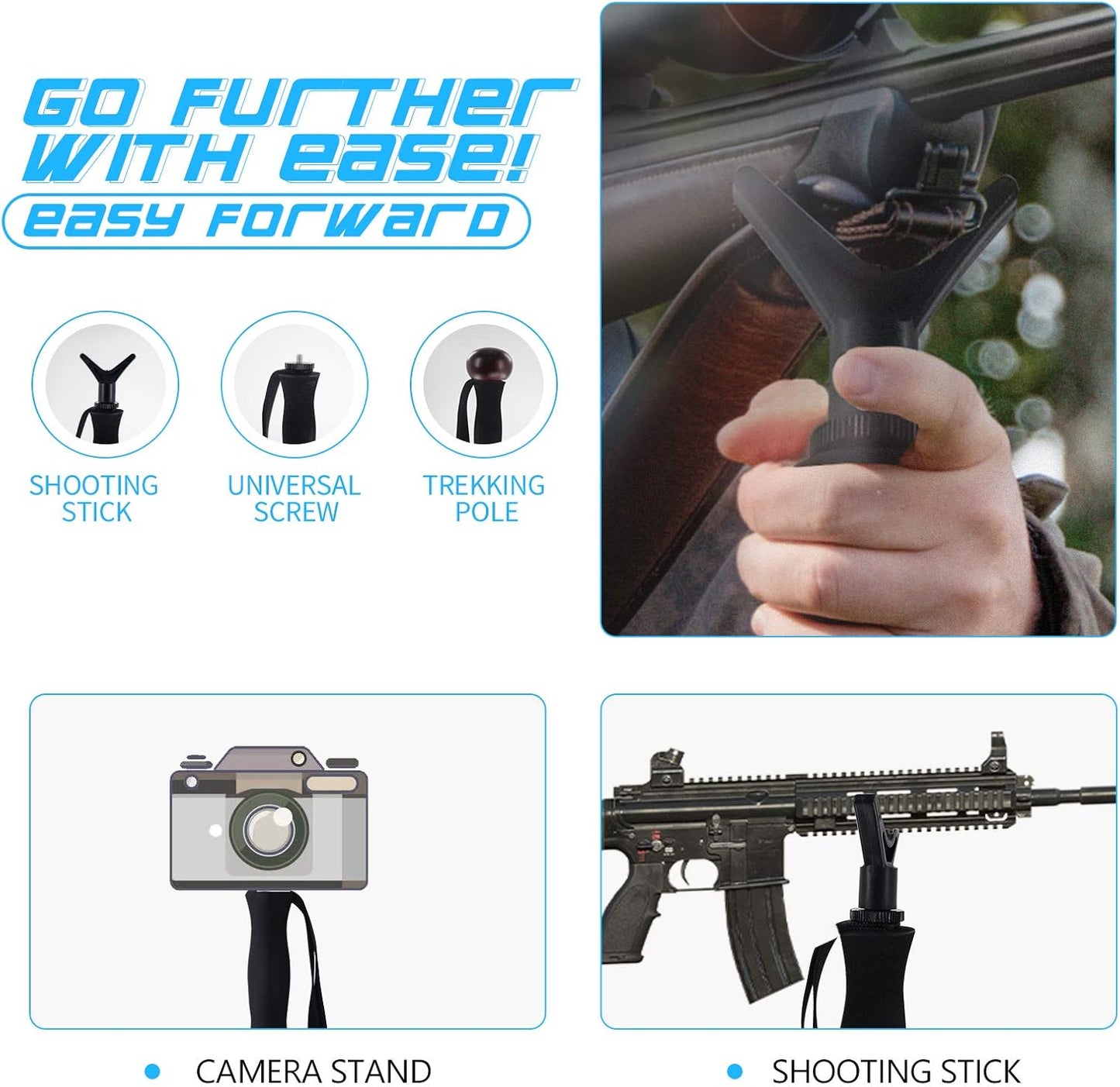 G2 GO2GETHRE Multipurpose Telescopic Trekking Poles - Strong Aircraft Alloy Walking Sticks for Hiking and Hunting,Quick Locks System (1pc)