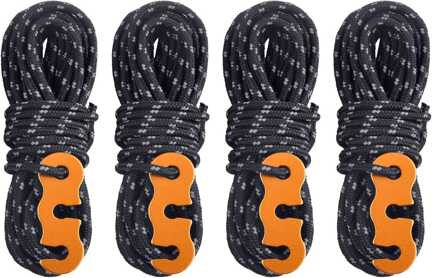 TRIWONDER Reflective Guyline, Tent Cord Nylon Paracord Rope with Guyline Adjuster for Camping Tent, Outdoor Packaging (Black - 4 Pack)