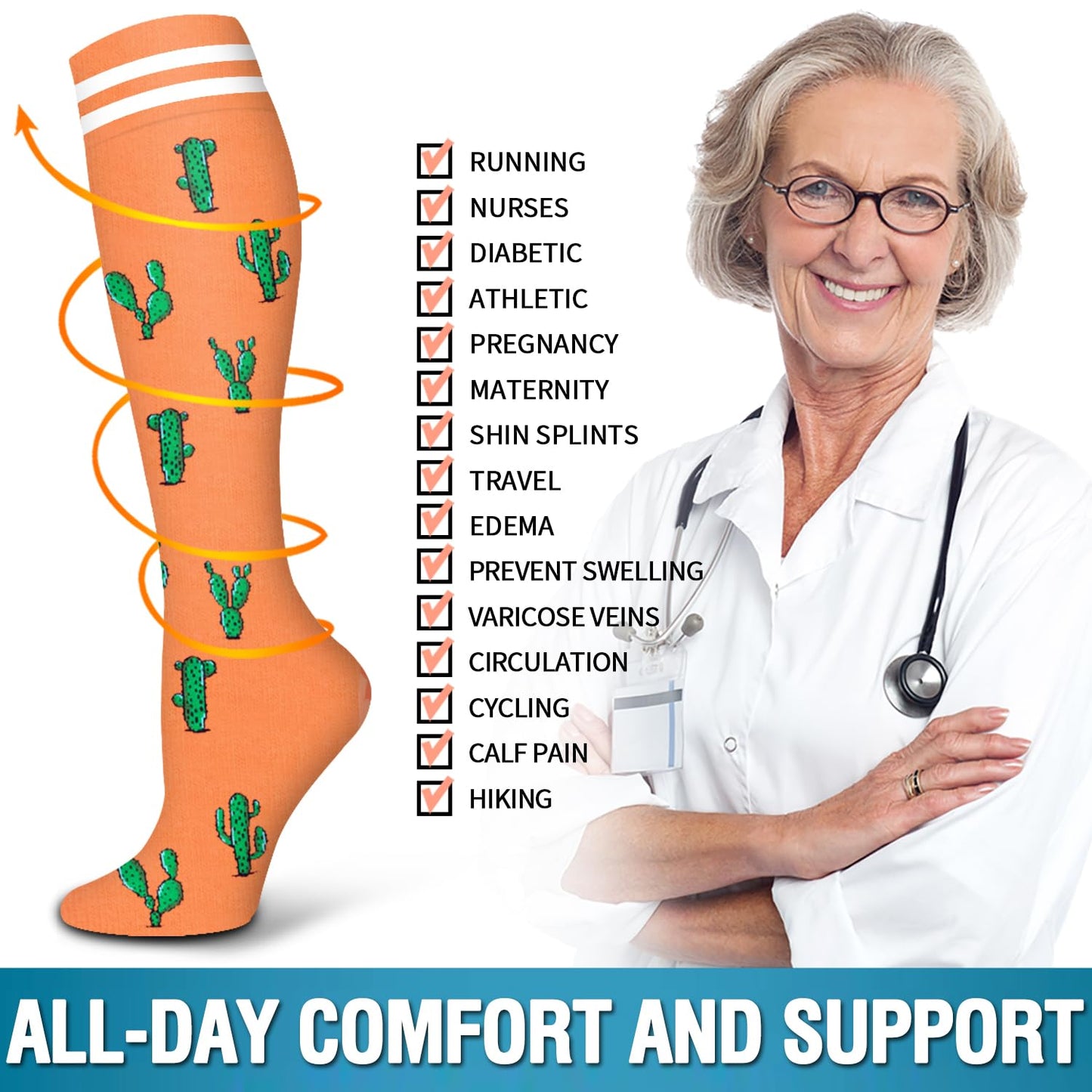 Bluemaple 6 Pack Copper Compression Socks for Women and Men Circulation-Best Support for Medical, Running,Nursing,Athletic
