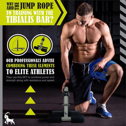 Knees Over Toes Equipment - Tib Bar & Additional Jump Rope KIT - Tibialis Trainer - Tibialis Bar - Tibialis Raise - Leg workout Equipment - Calf Stretcher - Only 2" Plate