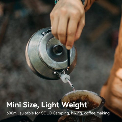 Thous Winds 0.6 Liter Lightweight Stainless Steel Camping Kettle Portable Camp Tea Pot, Outdoor Campfire Use, Retro Silver