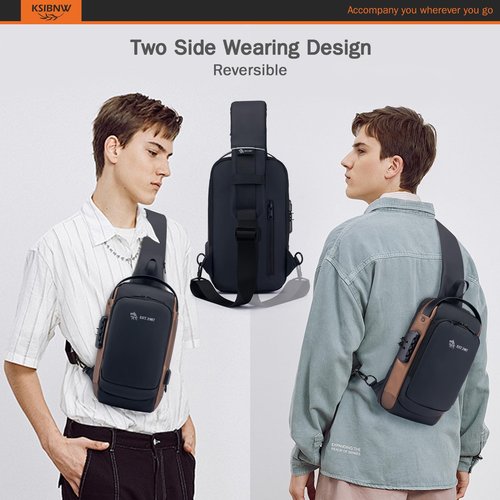 KSIBNW Sling Backpack Anti-theft Crossbody Chest Sling Bag with USB Charging Port Daypack PU Leather Shoulder Black Daypack Fanny Pack for Women Men