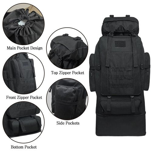 Lizbin 100L Camping Hiking Backpack, Military Tactical Backpack Molle Rucksack, Extra Large Hiking Backpack, Water Resistant Hiking Daypack, Outdoor Sports Backpack, Adjustable Sport Bags (Black)