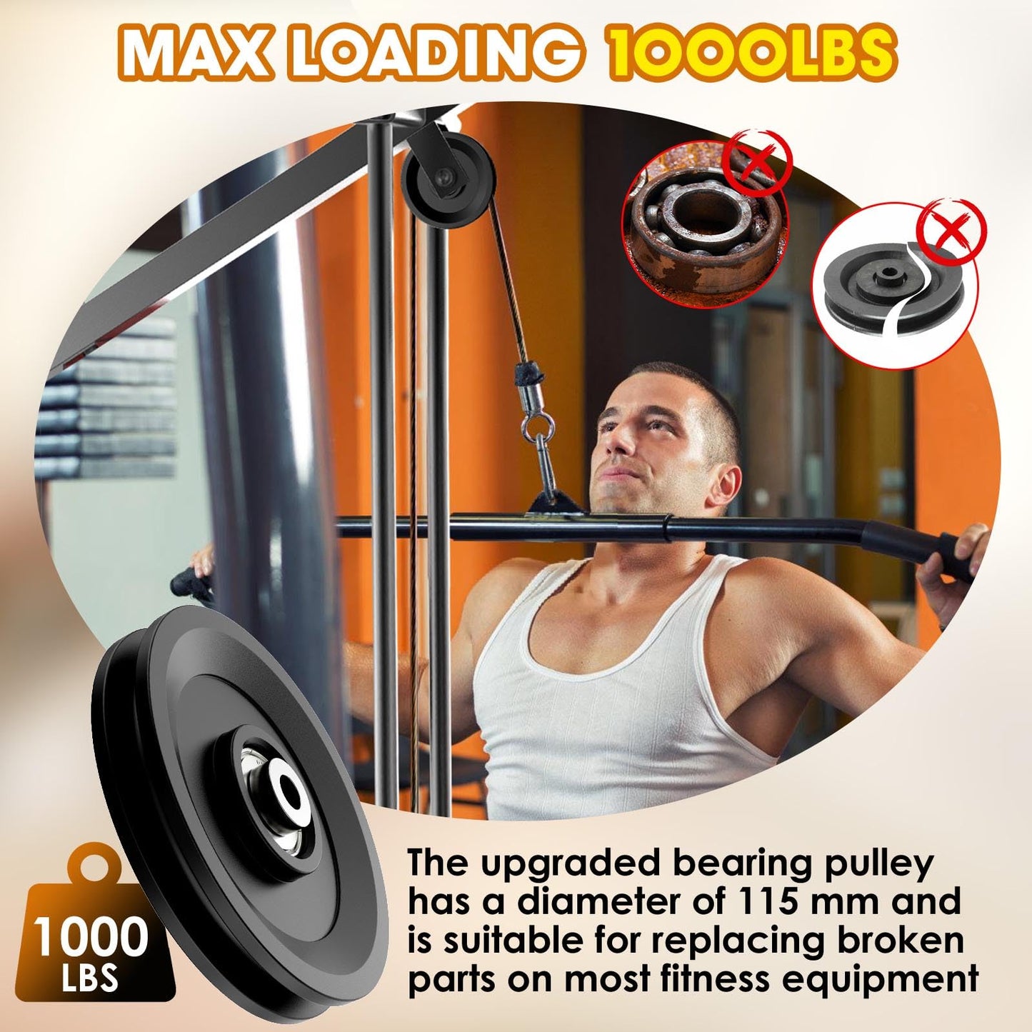 Anobeyi 114mm/4.5" Universal Nylon Bearing Pulley System, Gym Workout Cable Pulley Wheel & Weight Attachment Replacementfor Home Gym, Pulldown Smith Machine, Garage Lifting Equipment (Black-8pcs)