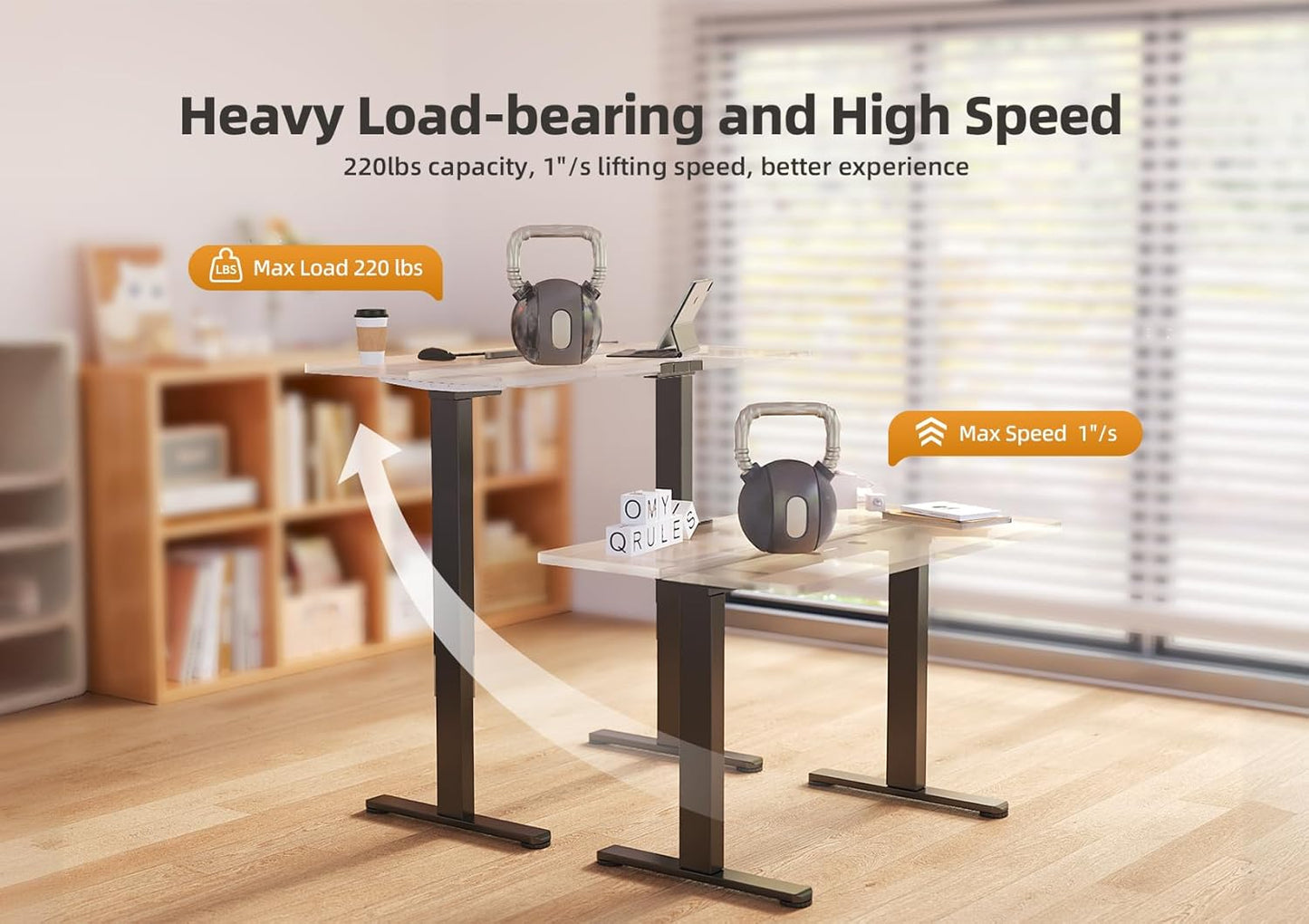 Claiks Standing Desk Frame, Electric Stand Up Desk Legs Frame Workstation Up to 63",T-Shaped Adjustable Standing Computer Desk for Home and Office, (Black Frame only)