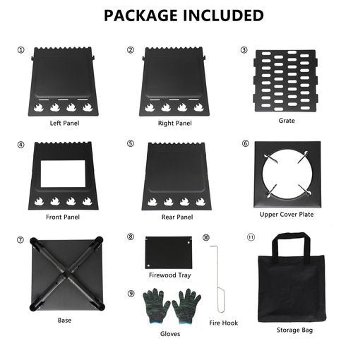 Camping Wood Stove, Portable Wood Burning Stove, Backpacking Folding Camp Tent Heat Mini Outdoor Stove with Carrying Bag, for Cooking Heating Picnic hiking BBQ Travel RV (Large)