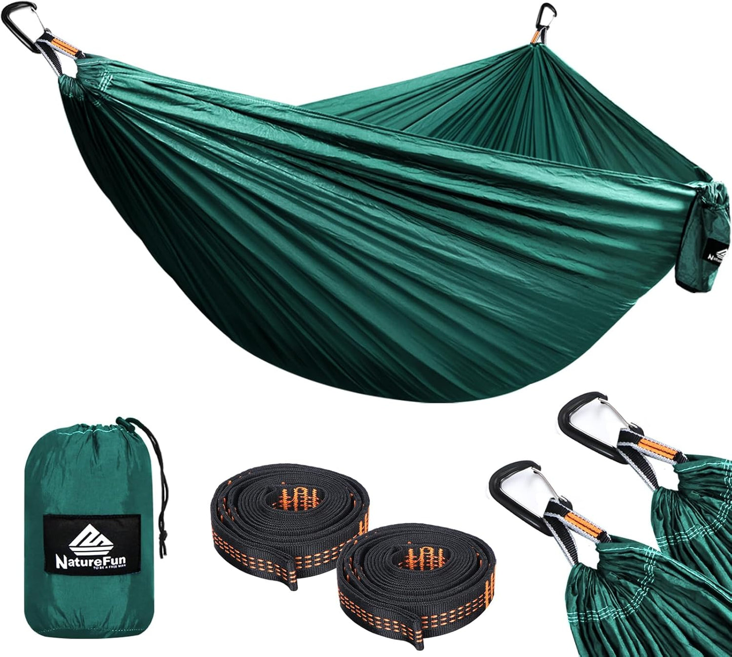 NATUREFUN Ultra-Light Travel Camping Hammock | 300kg Load Capacity,Breathable,Quick-Drying | 2 x Premium Carabiners,2 x Nylon Slings Included | Outdoor Indoor Garden