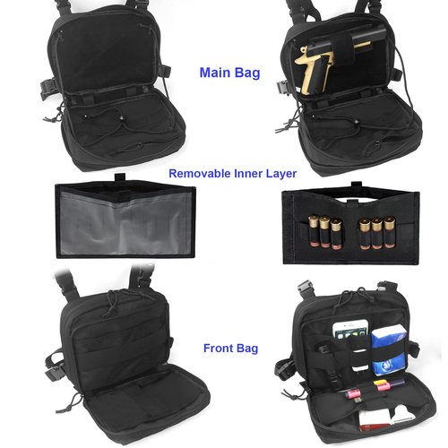 DegeTMVe Conceal Carry Sling Bag Tactical Vest Rig Pack Chest Backpack Admin Pouch IFAK Tool Holde (Black)