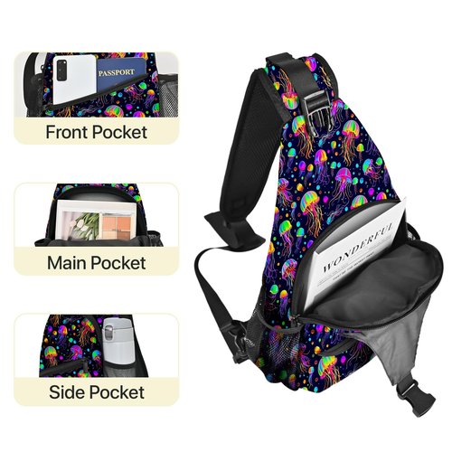 Yrebyou Jellyfish Sling Bag Travel Crossbody Backpack Shoulder Daypack Hiking chest Pack for Women Lightweight Waterproof Adjustable Outdoor Workout
