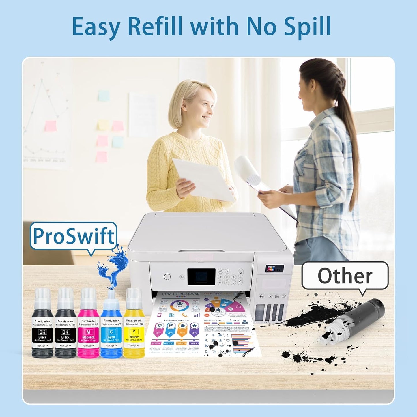 T502 502 Ink Refill Bottles Remanufactured for Epson T502 502 Ink for EcoTank ET-3850 ET-2850 ET-4850 ET-15000 ET-3760 Printer (4 Bottles, BK,CMY)