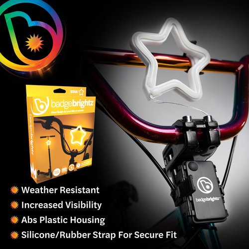 Brightz Star Shaped LED Bike Light - Cute Kids & Adults Bike Accessories for Night Riding - Use as Frame Light, Headlight or Taillight