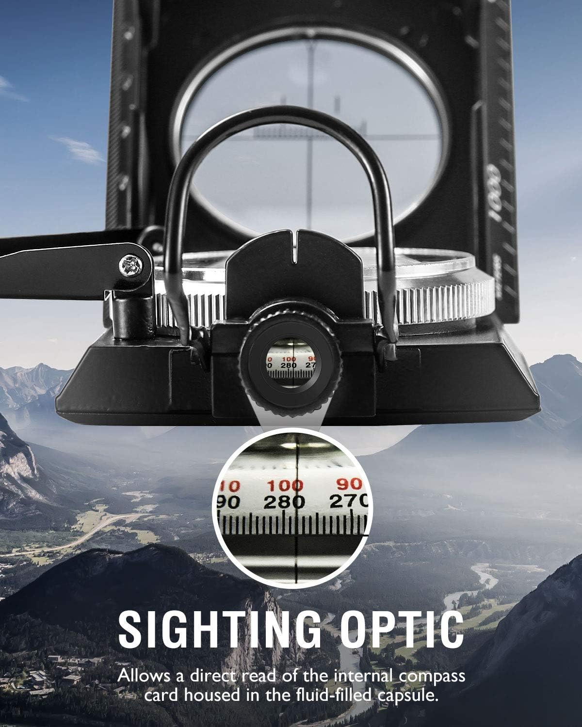Eyeskey Multifunctional Military Sighting Navigation Compass with Inclinometer | Impact Resistant & Waterproof Compass for Hiking, Camping