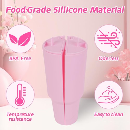 Stanley 40oz 2-in-1 Drink Divider – Pink Silicone Split Insert with Lids for Dual Beverages – Compatible with Stanley Quencher Tumbler, BPA-Free