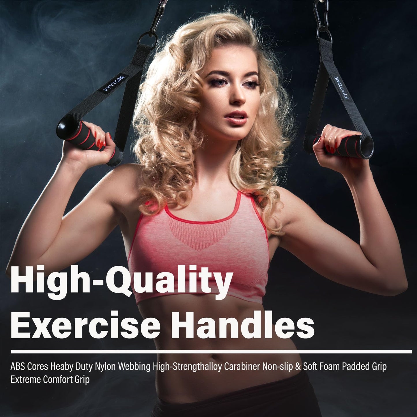 FYYTONE Gym Exercise Handles, Replacement Handle Attachments for Cable Machine, Resistance Band and Strength Trainer, Pull Down Workout Accessories, Heavy Duty Handle with 2 Carabiners for Home Gym