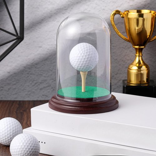 CroBlissful Golf Ball Display Case Hole in One Acrylic Golfball Memorabilia Display Holder with Wood Base Clear Dust Protection Transparent Storage Box for Single Golfball Baseball Case