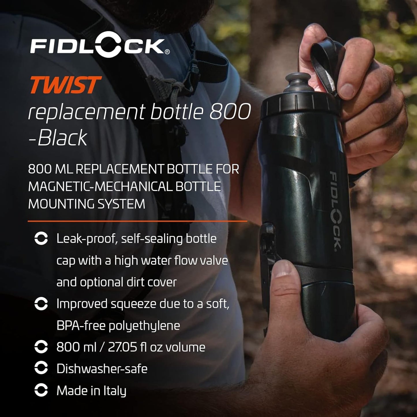 FIDLOCK Twist Replacement Bottle 450ml/15oz | Includes Twist Bottle Only (Twist Base Not Included) | Smoke