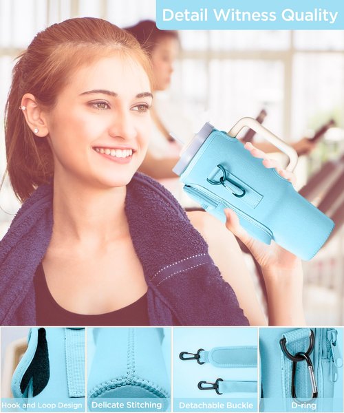 Water Bottle Carrier Bag with Phone Pocket for Stanley 40oz Tumbler with Handle（Pink+Blue）