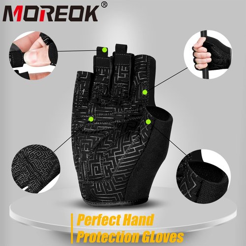 MOREOK Workout Gloves for Men/Women- [3/4 Finger] [Curved Open Back] Gloves for Weightlifting,Exercise,Training,Pull ups,Fitness and Rowing -M