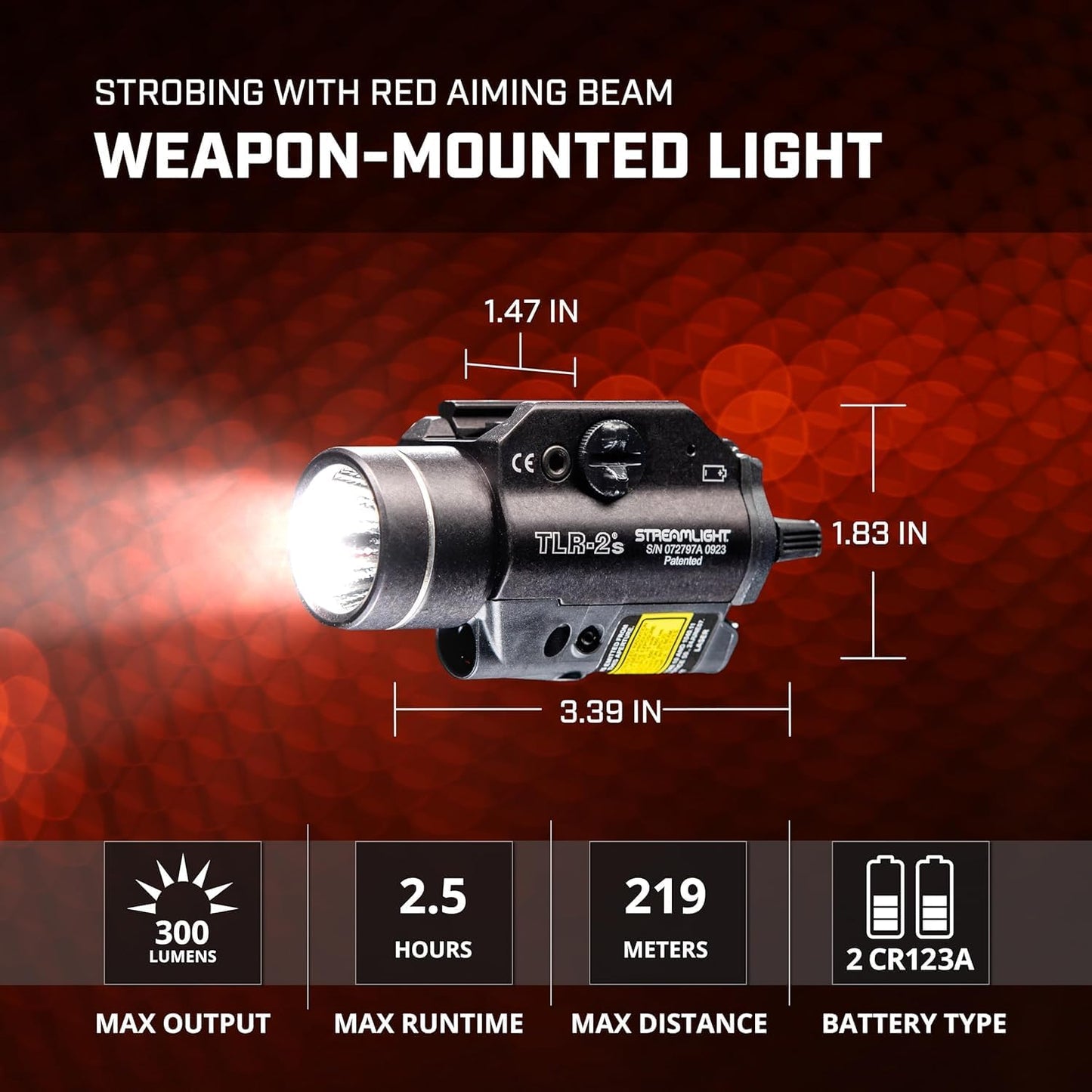 Streamlight 69230 TLR-2s 300-Lumen Rail-Mounted Tactical Weapon Light with Strobe and intergrated Red Beam, Black